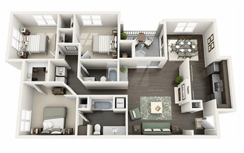 Floor plan for 3 beds, 2 baths, 1220 sqft